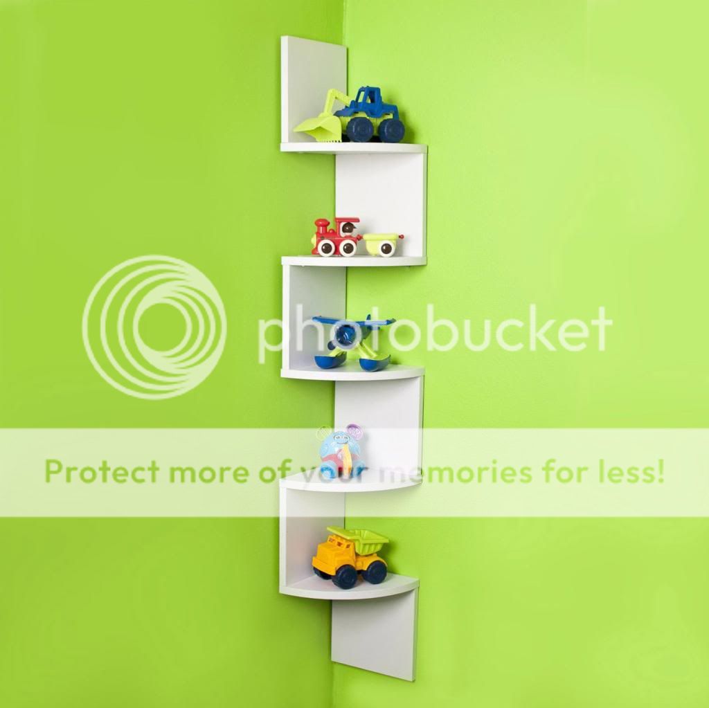 Corner Wall Shelf ZigZag Wall 5 Shelves Unit Wall Decor Finish White